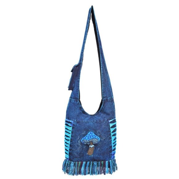 Handbags - Mushroom Embroidered Hippie Boho Crossbody Cotton Hobo Bag